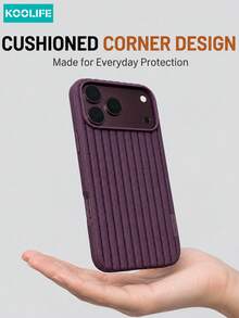 1pc Cherry Red Ribbed Texture Phone Case, Fashion Minimalist Ins Style Aesthetic Niche Elegant Design, Anti-Slip Grip Shockproof Soft TPU Protective Cover, Compatible With IPhone 18 Pro Max/18 Pro/17/17 Pro/17 Pro Max/16 Pro/16 Pro Max - Deep Cherry Purple - View 3
