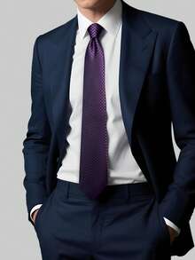 Purple & Black Diamond Check Men's Tie Set, Pocket Square, Cufflinks, Silver Tie Clip 4-Piece Set, Wedding Banquet Accessories - Purple - View 4