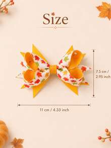 2pcs Thanksgiving Maple Leaf Bow Hair Clip For Kid Girls,Cute Yellow Hairpin For Autumn Winter Daily Family Gatherings,Children Hair Accessory - Multicolor - View 6