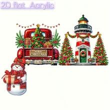 1pc Christmas Theme Lighthouse, Snowman, Christmas Tree And Truck Pattern Door Corner Decor Sign, Acrylic Material, Suitable For Various Home Door Corners And Window Corners Decoration - A - View 3