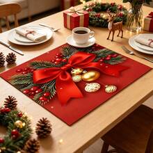 1 pieza Alfombrilla de secado de platos, alfombrilla para cafetera, alfombrilla de secado de platos con patrón de rama de pino y bayas con cinta roja navideña, protector de sobremesa absorbente de secado rápido, adecuado para cocina, comedor y otras escenas, alfombrilla de drenaje estilo navideño, alfombrilla de secado multiusos, regalo para el hogar, decoración de escritorio - XYLSD-1125 - Ver 4