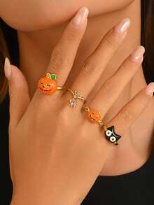 1pc Funny Holiday Party Pumpkin Spider Web Women's Ring - Multicolor - View 1