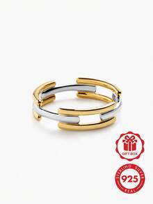 Minimalist Fashionable Unique S925 Sterling Silver Signature Link Mixed Metal Stacking Ring For Women Daily Wear - Link Stacking Ring - View 2