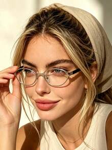 1 Pair Oval Small Frame Fashion Glasses, Transparent Lenses, Vintage Personalized, Versatile & Elegant, Suitable For Daily Wear, Back To School, Collegiate Style, Ideal Accessory For Women - Clear - View 2