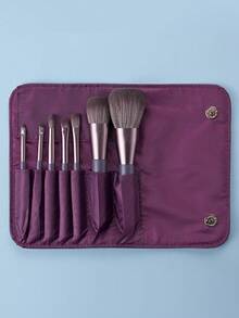 7pcs Small Grape Makeup Brush Set With PU Slot Storage Bag, Gradient Soft Bristles, Fluffy And Skin-Friendly, Non-Irritating, Picks Up Powder Gently With Minimal Fallout, Suitable For Daily Home Light Makeup, Easily Complete Basic Full Face Makeup - Multicolor - View 7