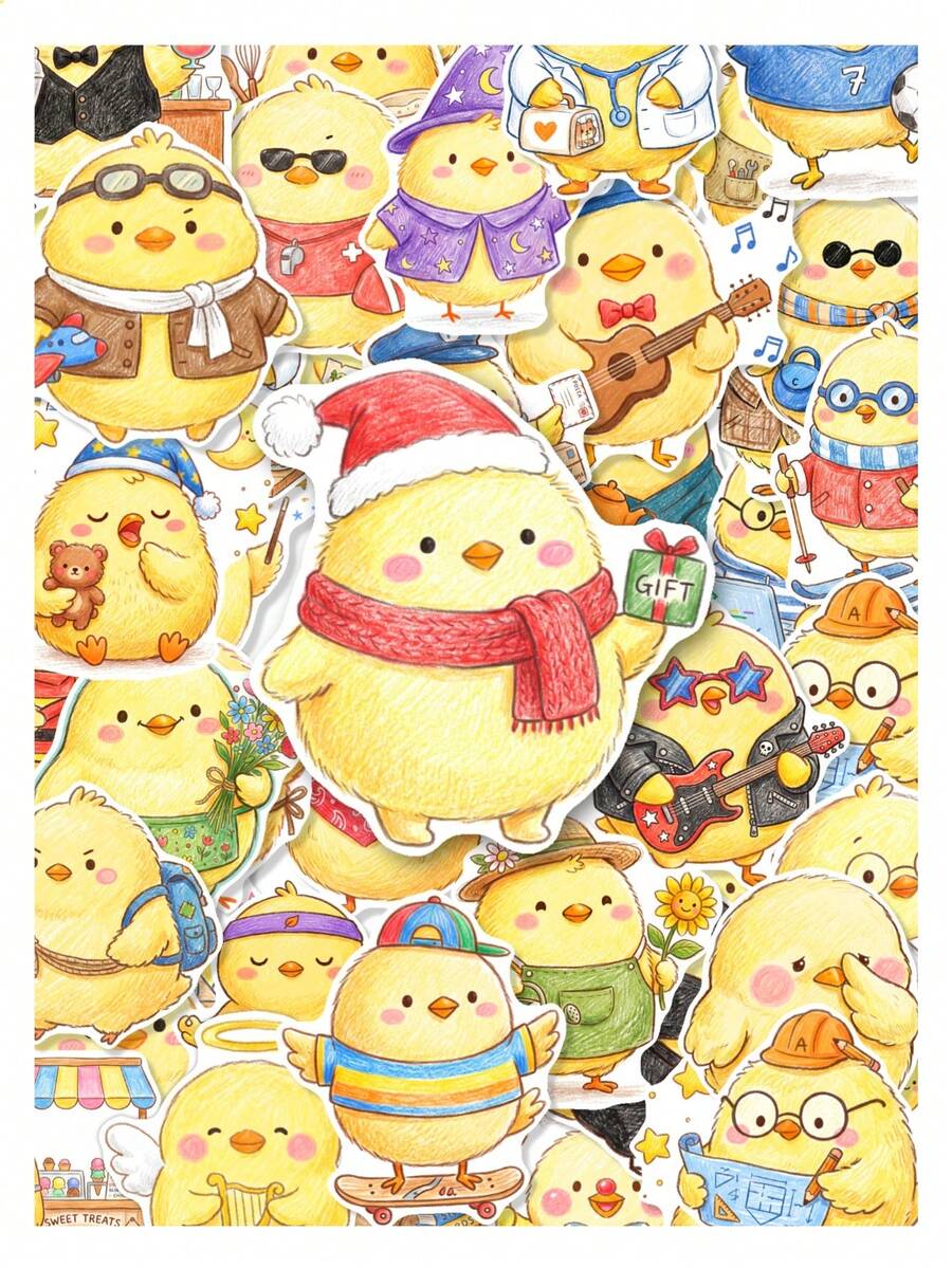 50Pcs Adorable Little Chicken Vinyl Stickers,Cute Cartoon Chick In Diverse Outfits,Waterproof Stickers For Journal Scrapbook Water Bottle Laptop - Multicolor - View 1