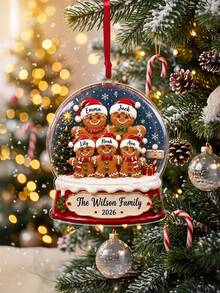 1pc Personalized Gingerbread Christmas Family Ornament, Custom Text Gingerbread Family Ornament,Unique Xmas Holiday Gift For Loved‑Ones, Home Christmas Decoration - Multicolor - View 8