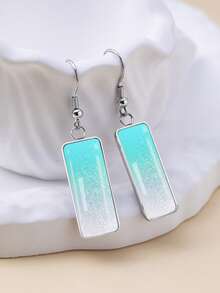 YUJUGLOW 1 Pasang Anting Panjang Batang Stainless Steel 316 dengan Pola Riak Air Gradien Warna Garam Laut yang Menawan untuk Musim Panas, Cocok untuk Pemakaian Sehari-hari Wanita - Mint Blue - View 5
