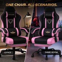 Fabric Gaming Chair With Footrest, Ergonomic Computer Desk Chair With Pocket Spring Cushion Home Office High Back Lumbar Support Heavy Duty Wide - Pink - View 7