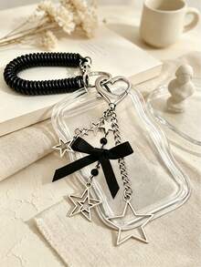 Scalable Star Card Holder Keychain, Durable Transparent Id Card Holder Set, With Detachable And Wiping Sliding Cover, Paired With Star Bow Decoration - Multicolor - View 9