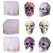 3pcs Halloween Skull Silicone Candle Mold, Halloween Element Plaster Mold - White - View 8