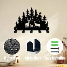 1pc Forest Deer Iron Art Key Hook Wall Decor Hanging Rack Entryway Key Storage Hook Animal Silhouette Wall Mount - Black - View 9