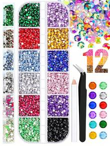 Boxed 40/12-Grid Resin Rhinestone Nail Art Set, Round Crystal Nail Art Rhinestones, Shiny Rhinestone Set, Includes Wax Pencil, Tweezers, Suitable For Nail Art, Tumblers, Clothing, Scrapbooking And DIY Crafts - Multicolor - View 3