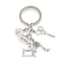1pc Vintage Silver Sewing Themed Keychain, Scissors Machine Measuring Tape Charms Key Ring, Bag Pendant Gift For Tailor Seamstress - Multicolor - View 3