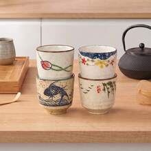 YOLIFE 4/6pcs 150ml Ceramic Tea Cup Set, Underglaze Craft, Japanese Style Tea Cup, Middle Eastern Coffee Cup, Espresso Cup, Suitable For Home Daily Use, Party Gathering, Guest Reception, Best Gift For Tea Lovers - Multicolor - View 6