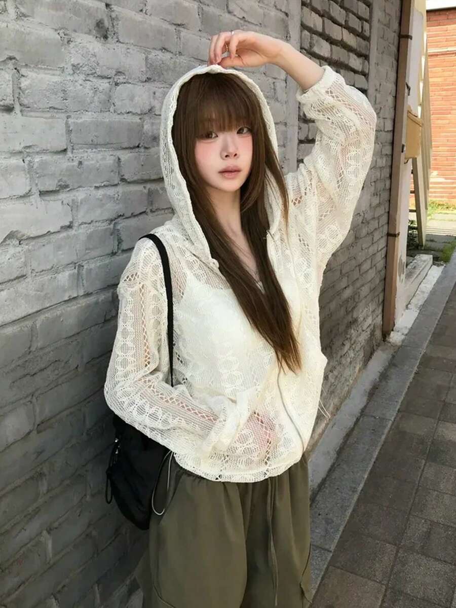 Cardigan Rajut Longgar Berongga Gaya Korea Terbaru untuk Wanita, Cocok untuk Musim Gugur. - Putih - View 1