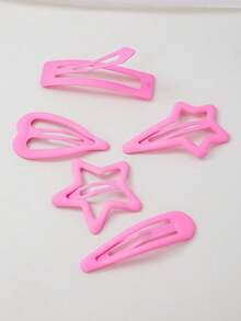 30/15/5pcs Girls Pink Matte Frosted Pentagram Water Drop Heart Shooting Star BB Hair Clips Hair Accessories Side Clips Back Of Head Bangs Clips Stray Hair Clips For Daily Use - Pink - View 4