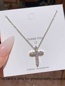 1 Piece Of Fashionable Cross Necklace With Feminine Temperament, Light Luxury, Niche High-End Feeling, Collarbone Chain Can Be Used As A Gift - Silver - View 1