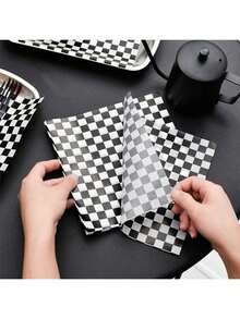 100 Sheets Black & White Checkerboard Wax Paper - Greaseproof Food Packaging Paper, Suitable For Sandwiches, Burgers, Fried Chicken - Stylish Kitchen Gadget, Disposable Accessory - Multicolor - View 5