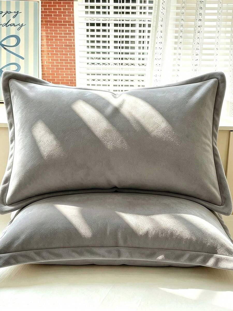 1PC/2pcs Velvet Solid Color Pillowcase, Soft Cozy Plush Pillow Cover For Bedroom Decor, 1PC - Dark Grey - View 1