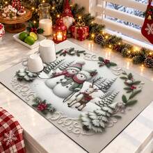 1pc Christmas Theme Snowman Print Pattern Dish Drying Mat, Kitchen Countertop Bowl & Plate Rubber Bottom Drying Pad, Party Decoration, Super Absorbent Stain Hiding Dish Drying Mat, Soft Diatomaceous Earth With Rubber Backing Multi-Functional Kitchen Home Mat, Suitable For Coffee Machine & Dish Rack Quick Dry Mat, Kitchen Countertop Coffee Mat & Bowl Drying Pad - LL LSD002 - View 2
