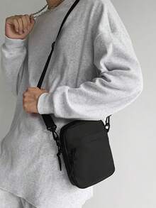 Men's Small Crossbody Bag, Casual Nylon Shoulder Purse, Lightweight Mini Messenger Bag For Daily Work Travel Outdoor - Black - View 6