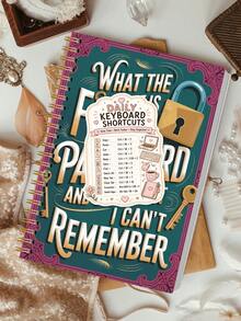 1pc Teal Pink Spiral Password Book 8.15x5.7in With Keyboard Shortcut Sticker, Halloween Notebook Office Decor And Accessories Nurse Essentials Bible Study Materials, For Logins & Password Hints - A - View 6