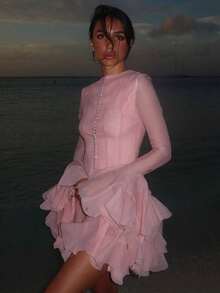 Women Short Dresses - Baby Pink - View 4