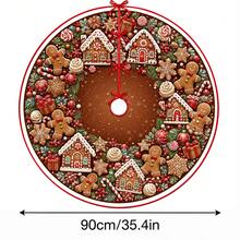 1件深咖啡色薑餅屋圖案聖誕樹裙，優雅節日裝飾，5種尺寸，中性節日禮物，適用於居家與派對聖誕家居裝飾 - 深咖啡色底薑餅屋 - 查看 15