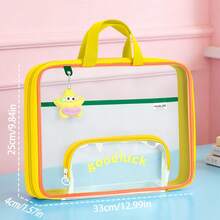 1pc 3-Layer Thickened Transparent Mesh Horizontal Tote Bag, 180° Wide Opening Book Storage Bag With Front Zipper Pen Pouch, Large Capacity Student School Tote, Portable Subject Classification Document Organizer,Back To School - Single Piece - View 11