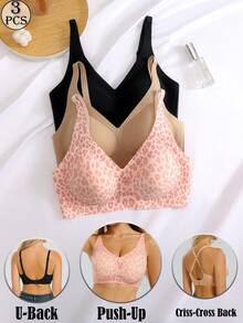 Women's Wireless Seamless Jelly Support Bra, Deep V Neck Wide Strap Comfortable Daily Sleep Lingerie - Multicolor - View 1