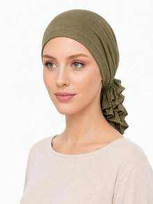 1pc Women's Solid Color Elastic Headscarf Inner Layer, Soft Modal Knit Headwrap Hat, Back Ruffle Elastic Hairband, Non-Slip Lining Scarf, For Daily Wear - Multicolor - View 2
