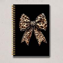 1pc A5 Exquisite Spiral Notebook, Black Background Leopard Print Bow Hardcover Diary, Gold Wire Binding Fashion Aesthetic Notebook, School Notes Stationery, Diary Writing Gift - Leopard Print Bow - View 4