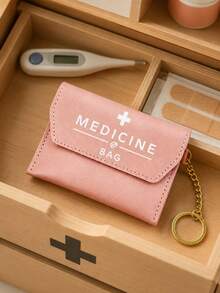 "MEDICINE BAG" Printed Leather Portable Pill Pouch With Keychain, Can Be Directly Attached To Bags Or Keys, For Carrying Pills, Tablets, Band-Aids And Other Small Medical Supplies. Comes With 5 Sealed Dust-Proof Compartments. Minimalist Premium Design, Lightweight And Space-Saving. Suitable For Commuting, Outdoor Travel, Home Use, Elderly, Students And Travelers. Compact Portable Medical Storage Bag, Essential Travel Accessory. - Multicolor - View 6