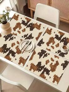 1pc Geometric Animal Pattern Printed Table Runner, 4pcs Geometric Pattern Printed Placemats, Suitable For Holidays, Parties, Birthdays, Dinner Parties, Kitchen Dining Table Decoration, All Season Room Decor, Home Textile Decoration Table Runner - Multicolor - View 7