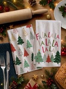 2 buah Handuk Dapur Motif Teks FaLaLa Pohon Natal Kartun Warna-warni, 40*60cm Bahan Mikrofiber Lembut, Cocok untuk Dapur Rumah, Restoran, Berkemah di Luar Ruangan, Pembersih Meja, Lap Piring, Handuk Tangan, Aksesoris Handuk Dapur Tema Natal, Hadiah Liburan - MultiWarna - View 8