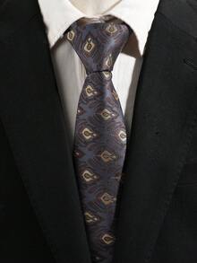 1pc Men's Vintage Dark Pattern Jacquard Narrow Tie British Style Paisley Floral Design Wedding Business Suit Accessory - Twilight Gilded Pattern - View 1