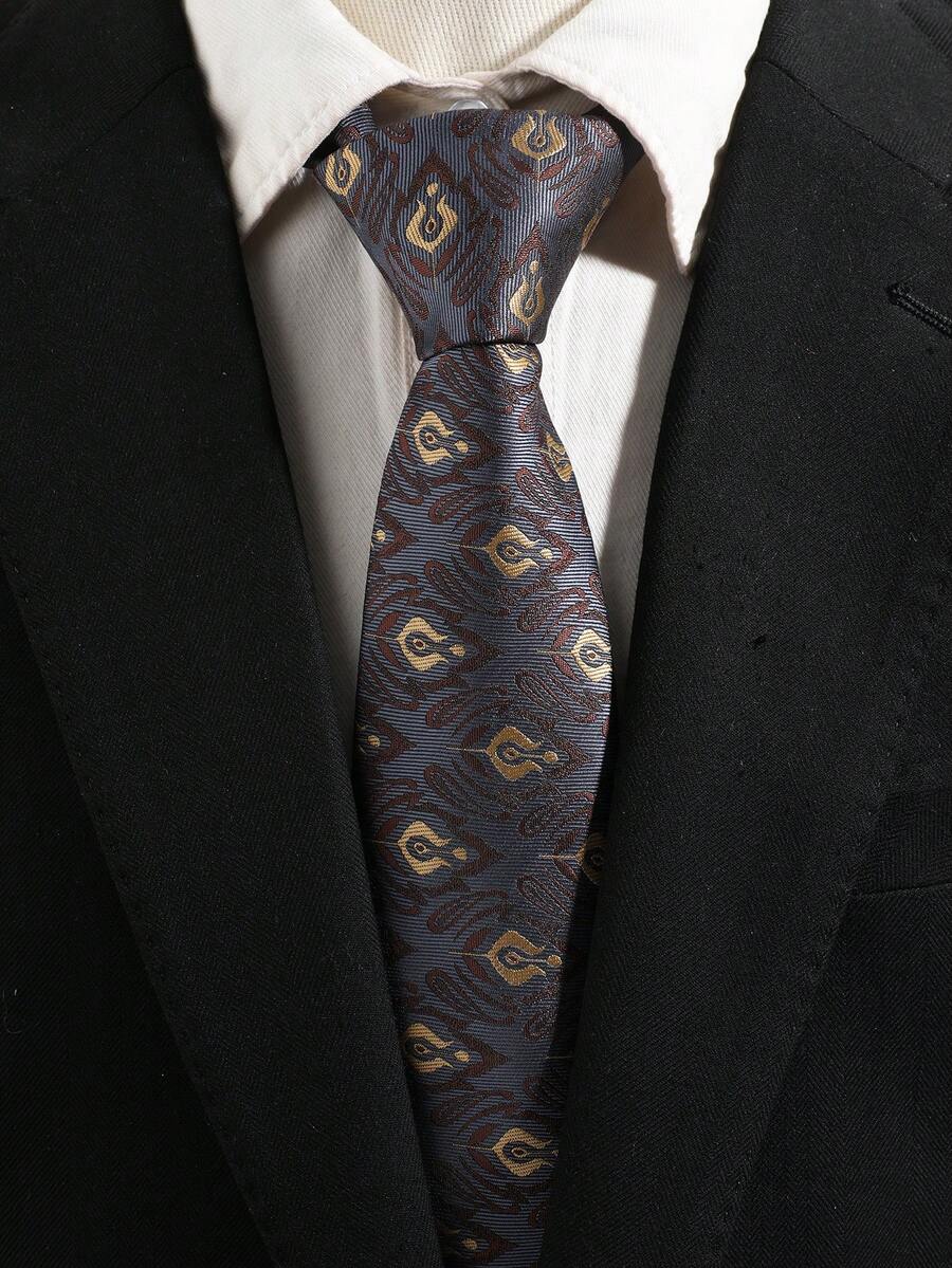 1pc Men's Vintage Dark Pattern Jacquard Narrow Tie British Style Paisley Floral Design Wedding Business Suit Accessory - Twilight Gilded Pattern - View 1