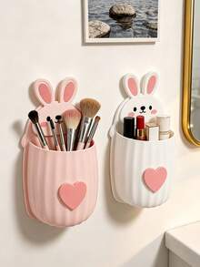 New Cute Cat Storage Rack + Heart Decoration, Space-Saving Wall-Mounted Toothbrush And Toothpaste Holder, Bathroom Decor Accessory, Suitable For Sink And Bathroom, Used To Store Toothpaste, Toothbrush, Hairbrush, Makeup Brush And Other Items - Multicolor - View 4