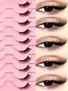10 Pairs Natural Wispy Short False Eyelashes, Cat Eye Makeup Effect, Reusable Eyelash Extensions, 3/4 Lashes - Cat Eye Lashes - View 2