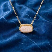 1pc Gold Crystal Cluster Necklace, Vibrant Colorful Oval Pendant Necklace, Exquisite Bohemian Style Daily Date Party Festival Fashion Gift Jewelry - Oval Geometric Necklace - View 11