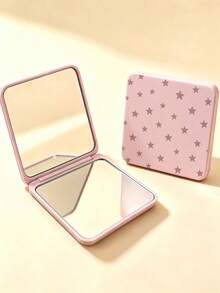 New Star Print Portable Square Makeup Mirror, Double-Sided Square Makeup Mirror, Women's Foldable Makeup Mirror, Compact Minimalist Makeup Mirror, Mini Makeup Mirror Suitable For Wallet And Travel, Star Pattern Density And Position Size Random - Multicolor - View 7