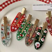 10pcs/Set Candy Christmas Socks Gift Reindeer New English Letter Christmas Hair Clips - Multicolor - View 4