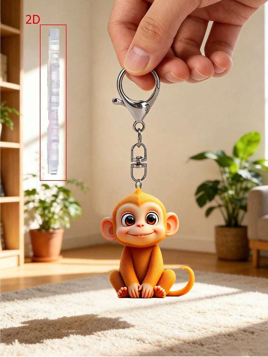 2D Acrylic Monkey Keychain -Unique Thanksgiving Decor - Perfect Gift For Decor Lovers - Suitable For Home,Holiday Decor,Birthday, Holiday,Party Favors - Multicolor - View 1