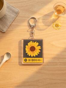 1pc/6pcs Music Code Song Graphic Aesthetic Acrylic Keychains, Popular Music Scan Code Player Series Including Pink High-Foot Wine Glass, Double Red Cherries, Vintage Diving Helmet, Blooming Sunflower, Sliced Watermelon With Sugar Cube And Sliced Kiwi Square Pattern Pendant, Backpack And Car Key Accessories, Gift For Music Lovers And Fans - Multicolor - View 7