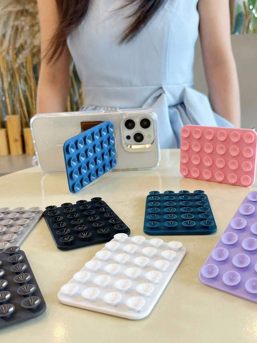 1pc Silicone Suction Cup Phone Back Sticker Multi-Function Portable Square Foldable Stand Bracket (Phone Case Not Included) - Multicolor - View 1