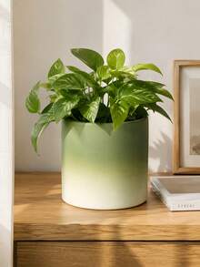 1pc Gradient Green Cylindrical Flower Pot, Nordic Style Desktop Vase For Green Plants And Potted Plants. - A - View 6