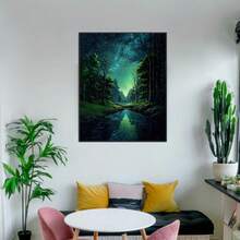 Paint By Numbers Kits For Adults, Enchanted Starry Night Forest River Stream Water Reflection Galaxy Sky Trees Scenery Canvas DIY Acrylic Oil Painting Art Craft Wall Decor Gift - A - View 3