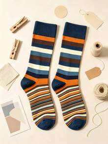 Men's Grey Patchwork Argyle Ribbed Cuff Cotton Sweat-Absorbent Breathable British Business Style Mid-Calf Socks For Office Commute - Multicolor - View 3