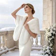 1pc Faux Cashmere Bridal Shawl Cape, Winter Warm Shawl, Suitable For Winter Wedding, Evening Party, Ball, Post-Ceremony Photo Shoot And Banquet Dress Accessory - Multicolor - View 3